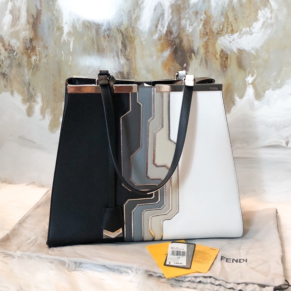 Fendi Handbags - Fendi Circuit 3Jours Trapeze Tote Bag Black White